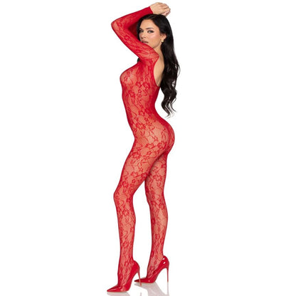 LEG AVENUE - 89366 BODYSTOCKING IN PIZZO ROSSO - TAGLIA UNICA