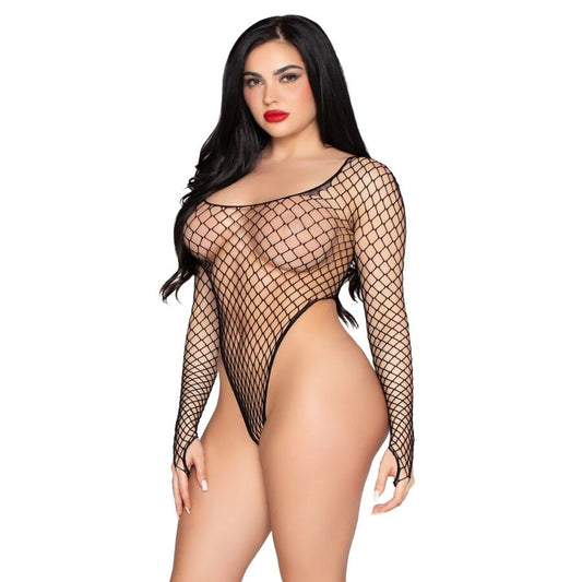 LEG AVENUE - 89377 BODY IN RETE INDUSTRIALE SCOLLATO NERO - TAGLIA UNICA