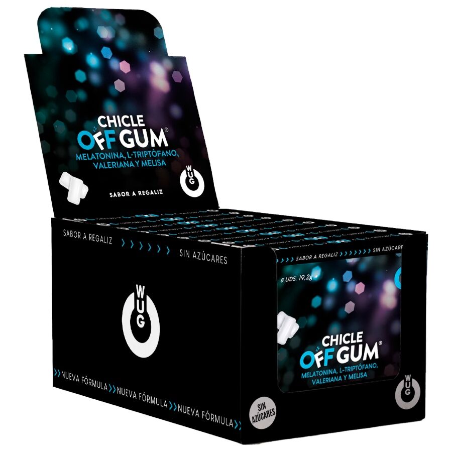 WUG GUM - OFF SENZA VALERIANA, TRIPTOFANO, MELISSA E MELATONINA | ESPOSITORE 12 X 8 UNITÀ
