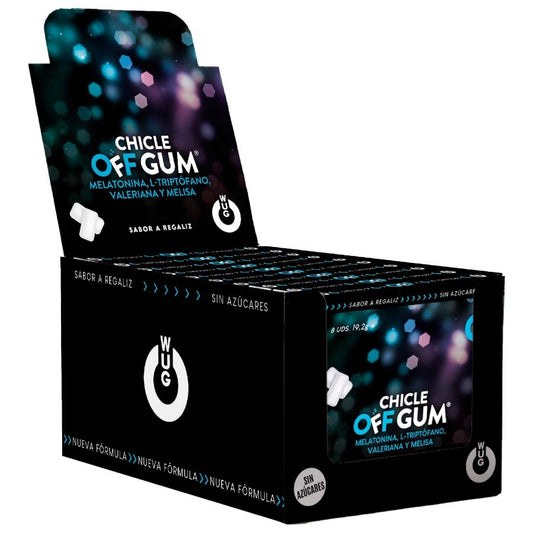 WUG GUM - OFF SENZA VALERIANA, TRIPTOFANO, MELISSA E MELATONINA | ESPOSITORE 12 X 8 UNITÀ