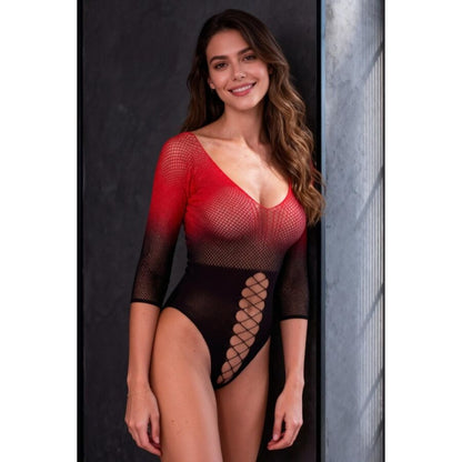 PASSION - BS118 BODYSTOCKING IN RETE NERA E ROSSA