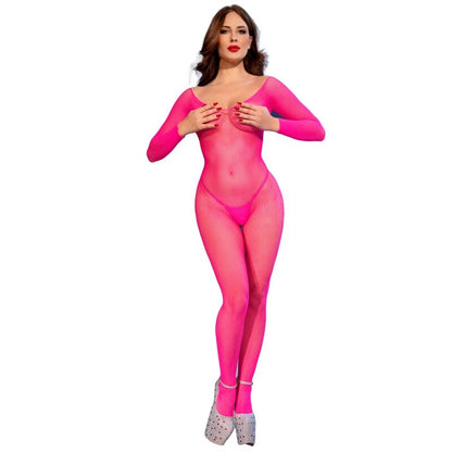 CHILIROSE - CR 4894 BODYSTOCKING IN RETE ROSA NEON S/M
