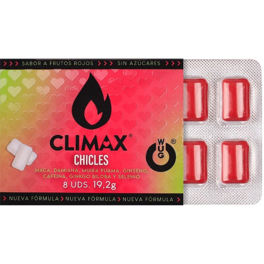 WUG Climax - Gomma da masticare funzionale con Maca, Damiana e Ginseng per aumentare il desiderio e la vitalità intima. BLISTER DA 8 PEZZI