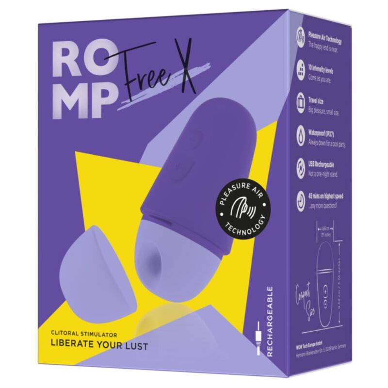 ROMP - STIMOLATORE CLITORIDEO GRATUITO CON COPERCHIO, 10 LIVELLI, RICARICABILE, VIOLA