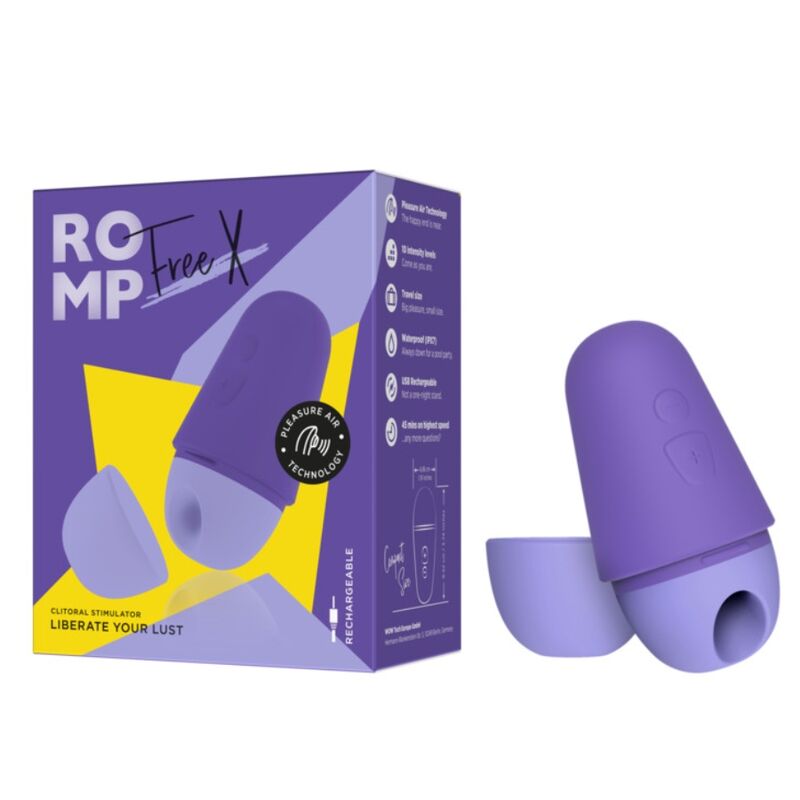 ROMP - STIMOLATORE CLITORIDEO GRATUITO CON COPERCHIO, 10 LIVELLI, RICARICABILE, VIOLA