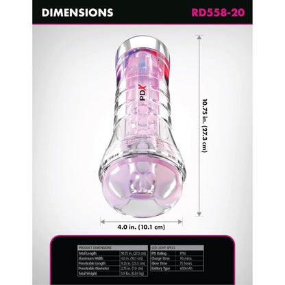 PDX ELITE - VIEWTUBE XXL LED TRASPARENTE STROKER 27,3 CM