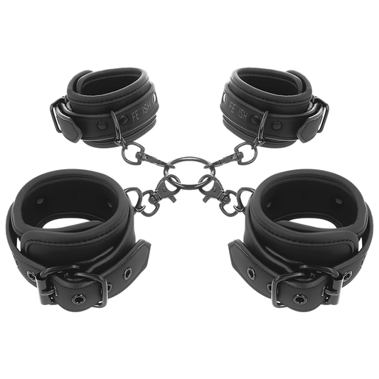 FETISH SUBMISSIVE - SET DI MANETTE PER MANI E CAVIGLIE CON FODERA IN NOPRENE