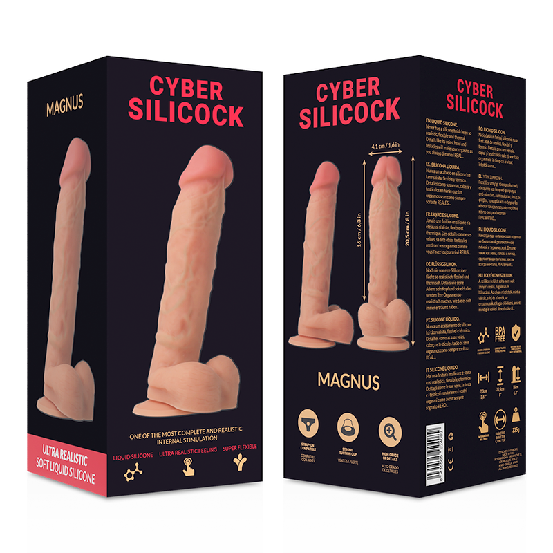 CYBER SILICOCK - STRAP-ON MAGNUS SILICONE LIQUIDO CON 3 ANELLI IN OMAGGIO 20.5 CM -O- 4.1 CM