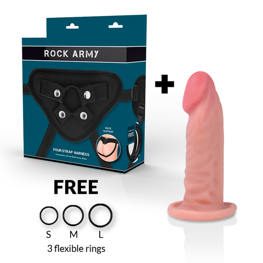 ROCKARMY - IMBRACATURA + DILDO REALISTICO TIGRE A DOPPIA DENSIT 14 CM -O- 4.46 CM
